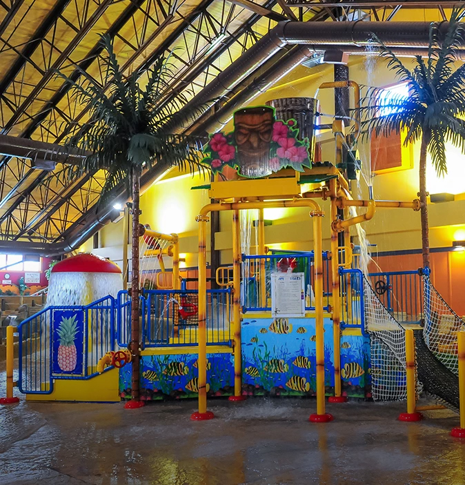 a water park with a water slide