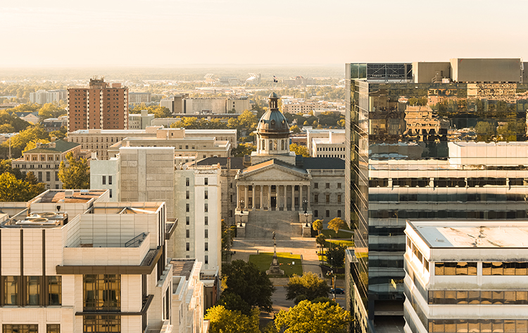 a large city with a large building