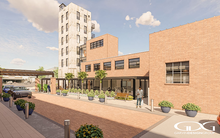 a building with a glass entrance