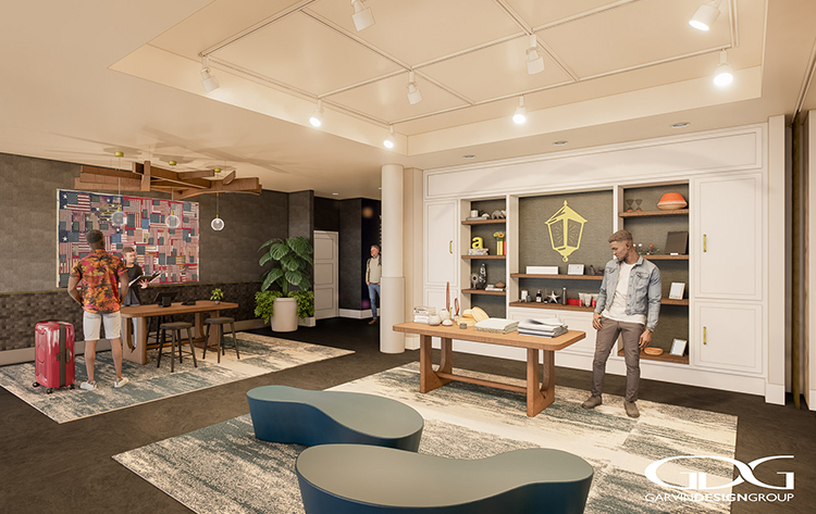 a room with a table and chairs