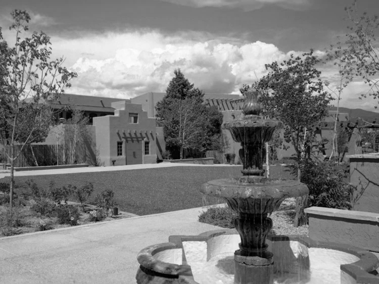 a fountain in a courtyard