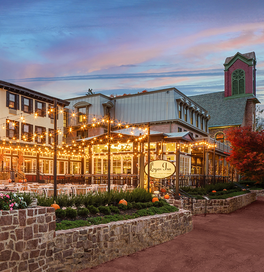 a building with lights on the outside