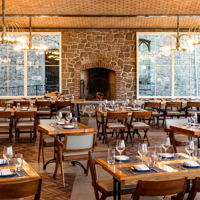 a restaurant with tables and chairs