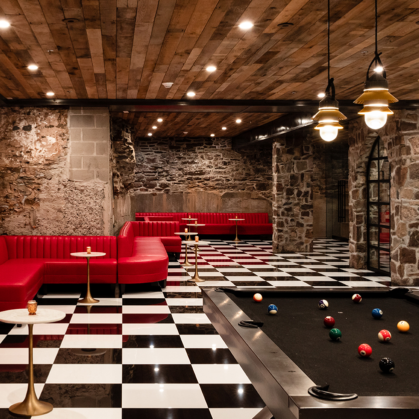 a pool table in a room