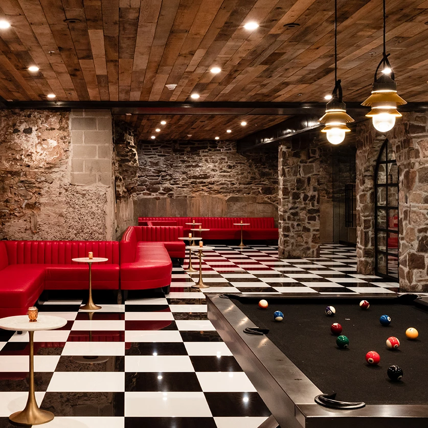 a pool table in a room