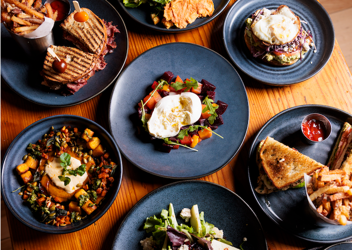 a group of plates of food