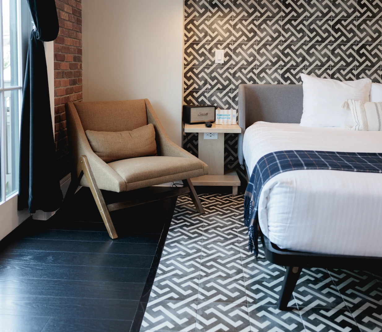a room with a bed and a chair
