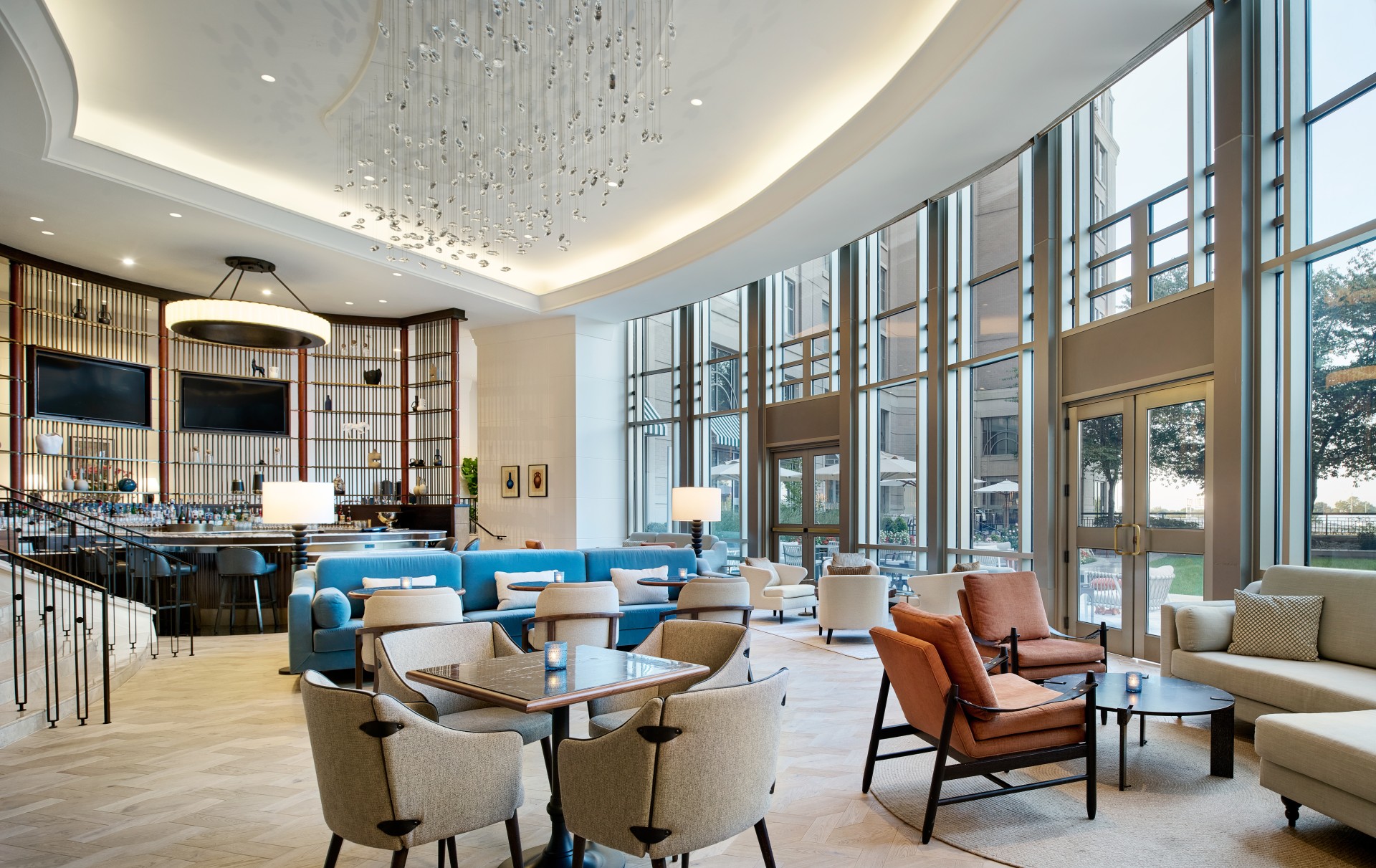 a room with tables and chairs