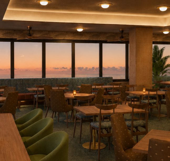 a room with tables and chairs