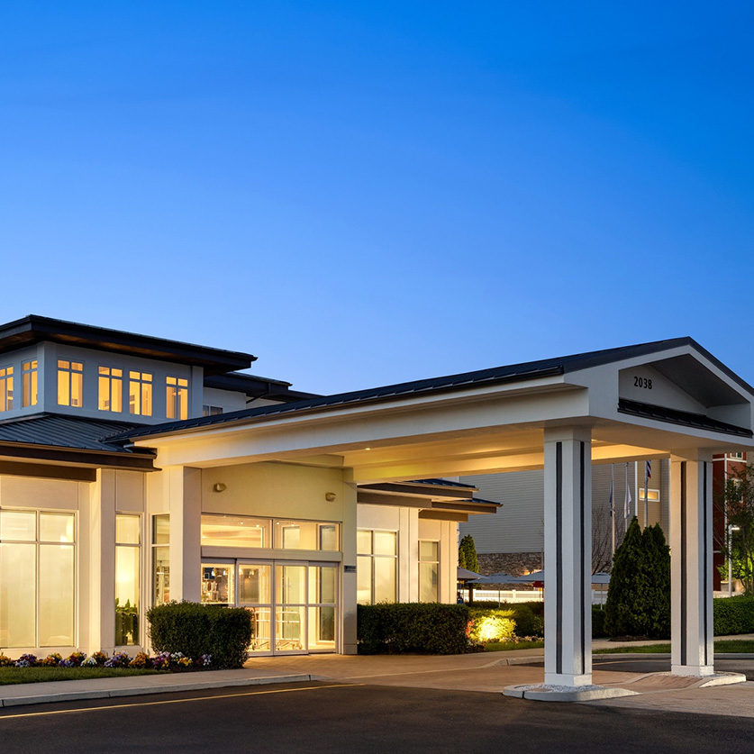 a building with a large entrance