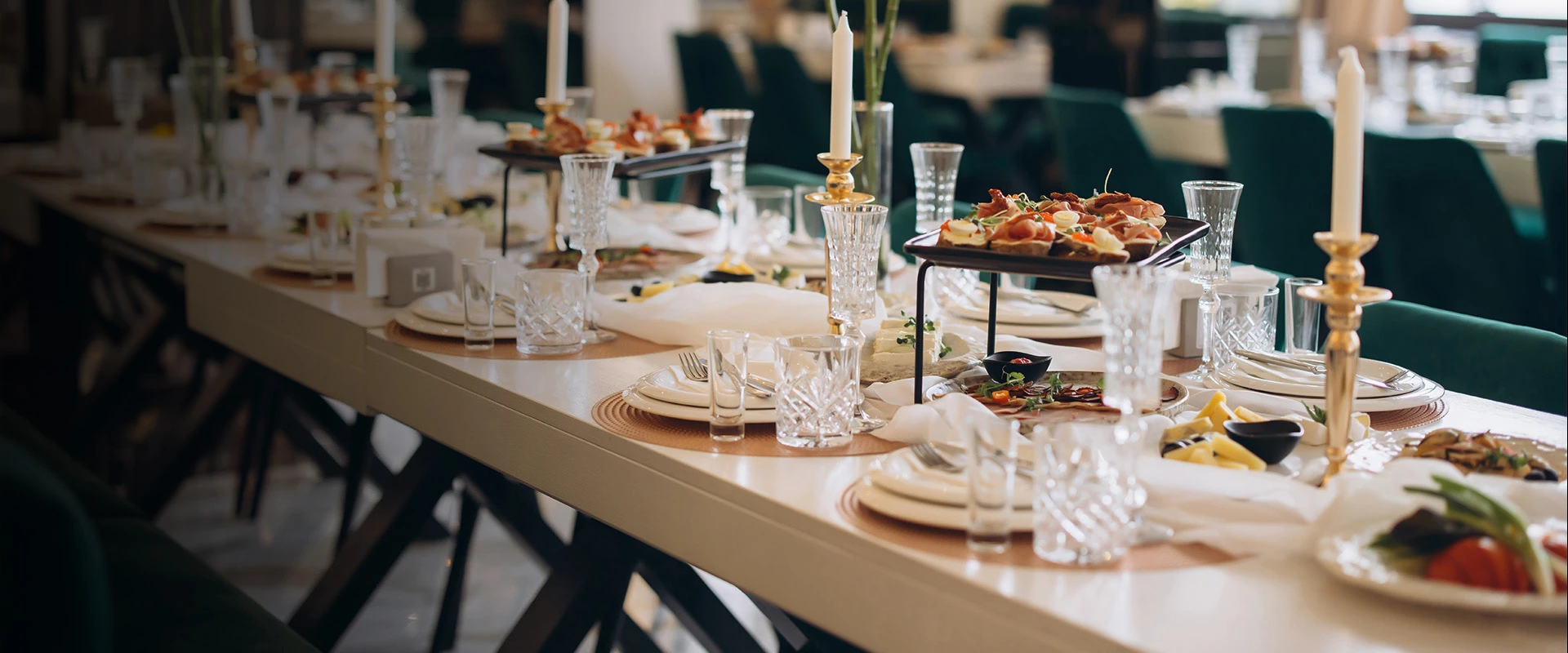 a table with plates and glasses