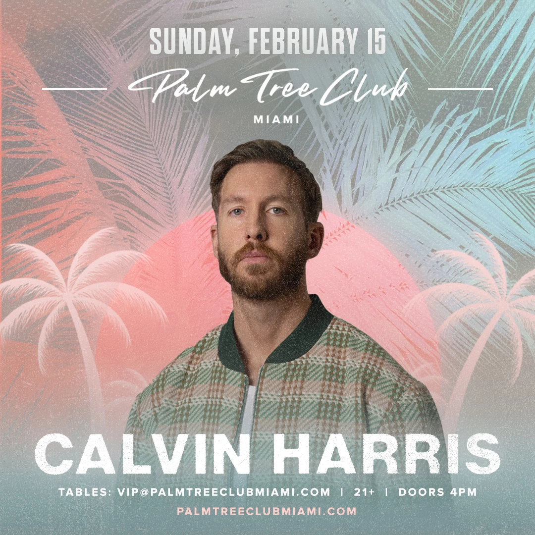 a man with a beard and a palm tree background