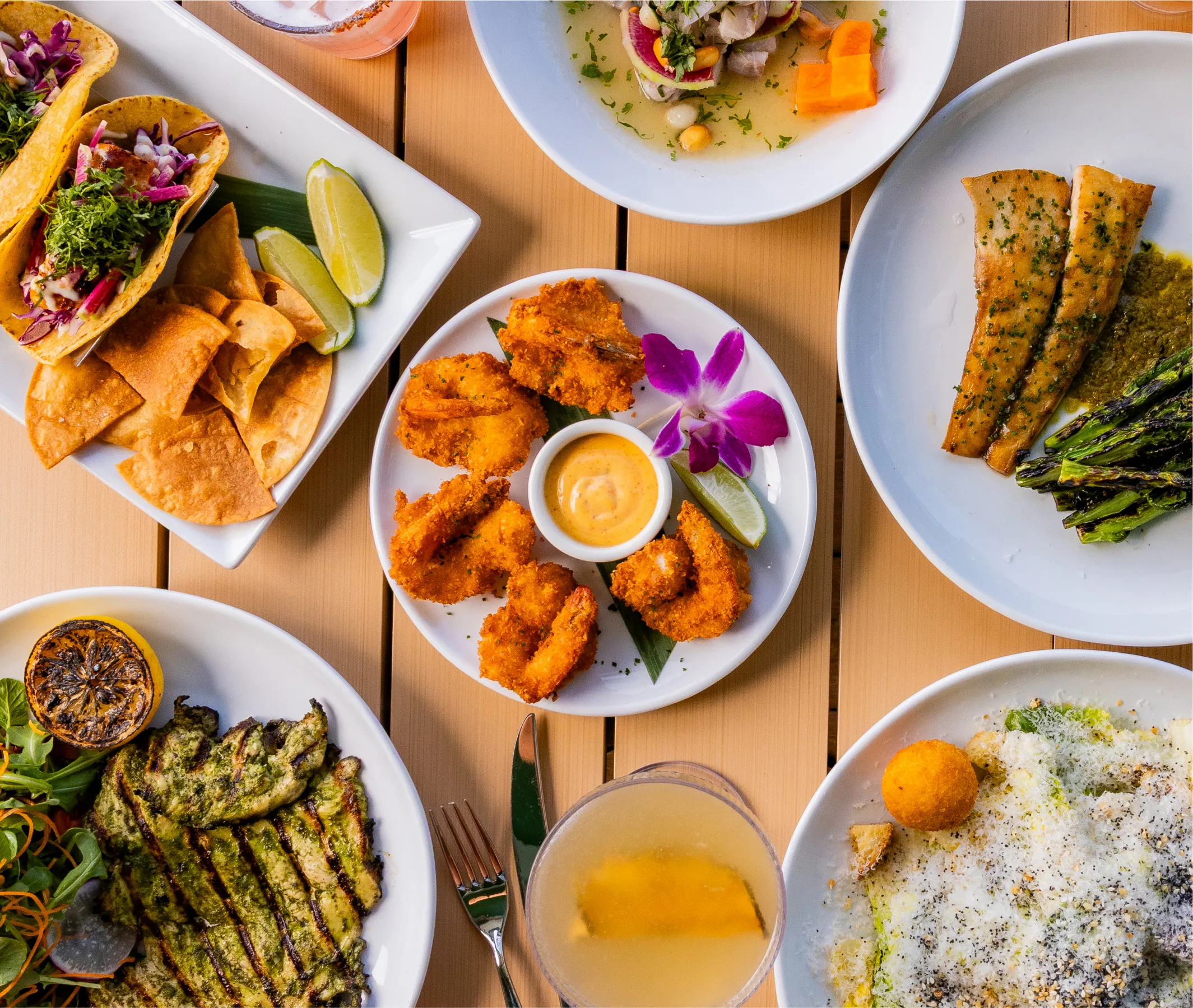 a table with plates of food