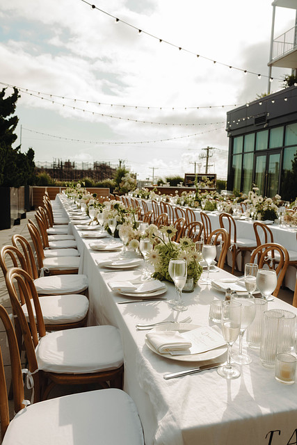 a long table set for a party