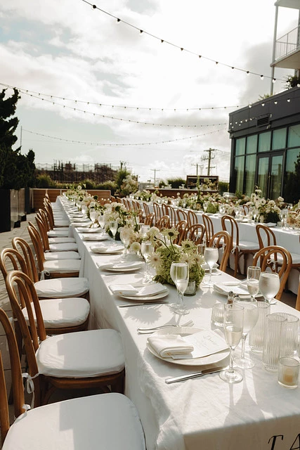 a long table set for a party