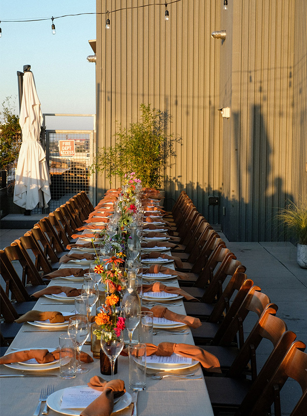 a long table set for a party