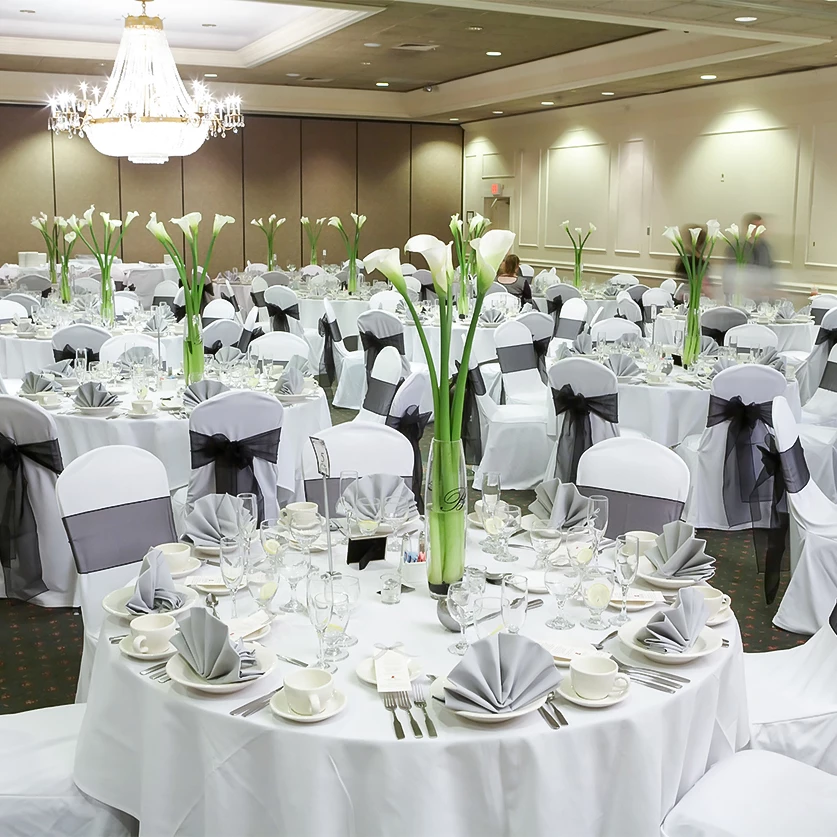 a large room with tables and chairs