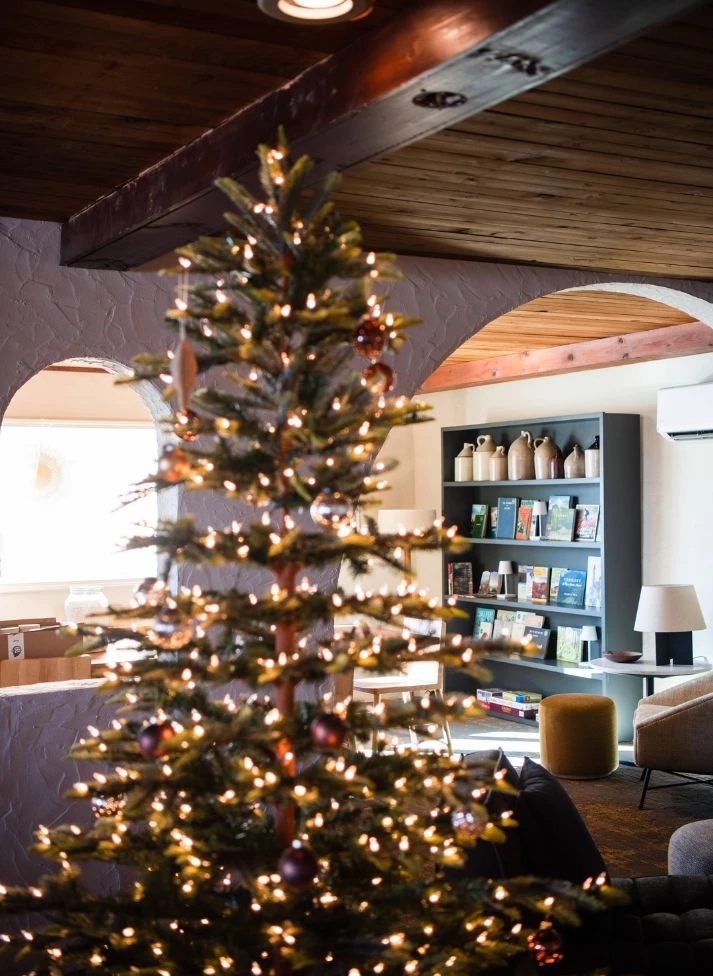 a christmas tree in a room