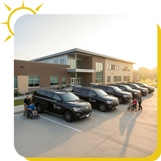 a group of people standing in a parking lot