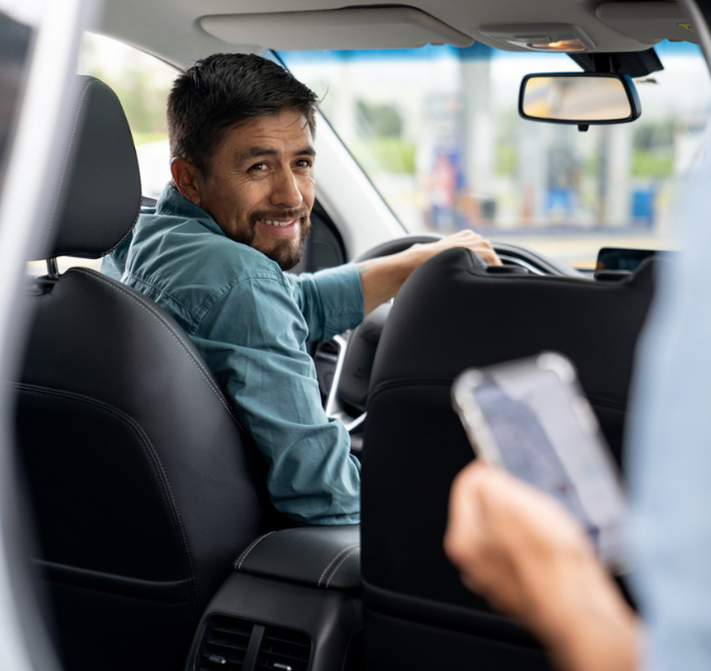 a man in a car