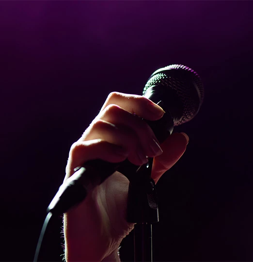 a hand holding a microphone