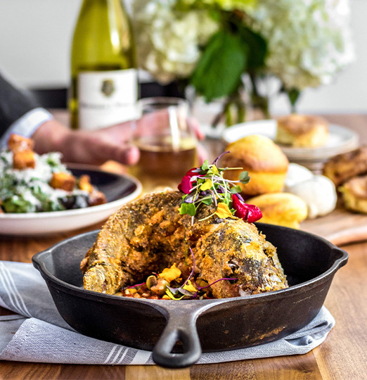 a pan of food on a table