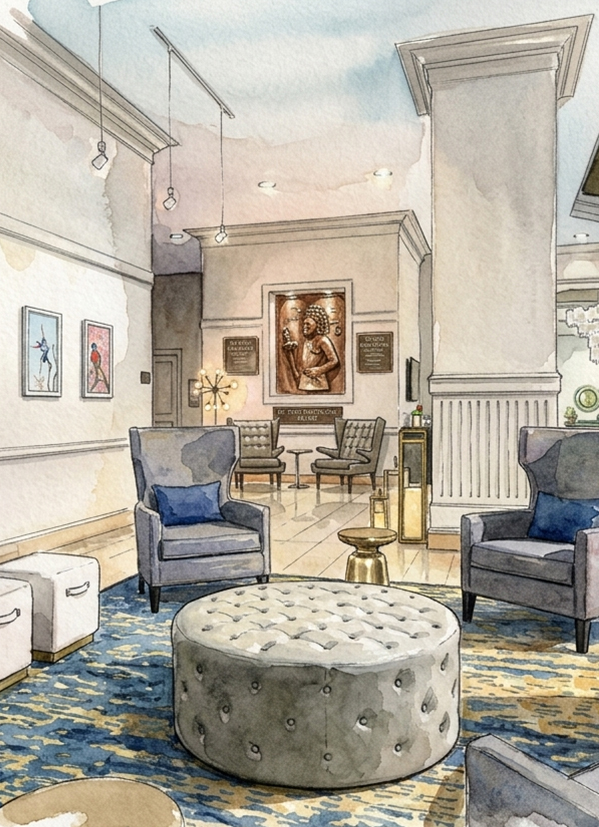 a drawing of a lobby