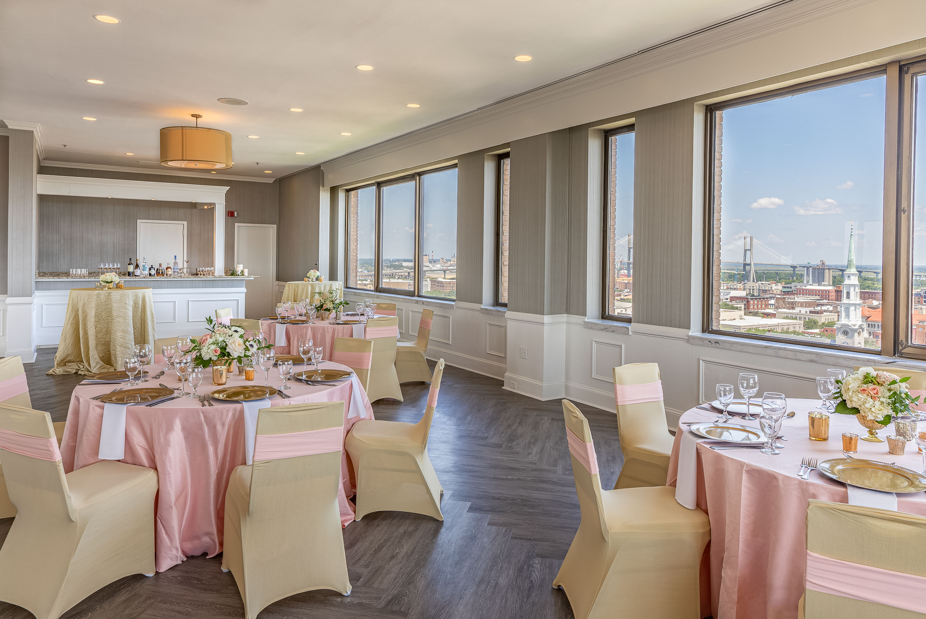 a room with tables and chairs