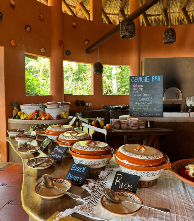 a table with bowls and plates on it