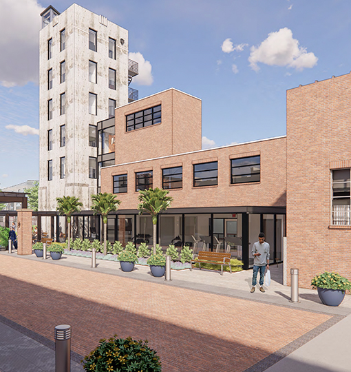 a building with a glass door