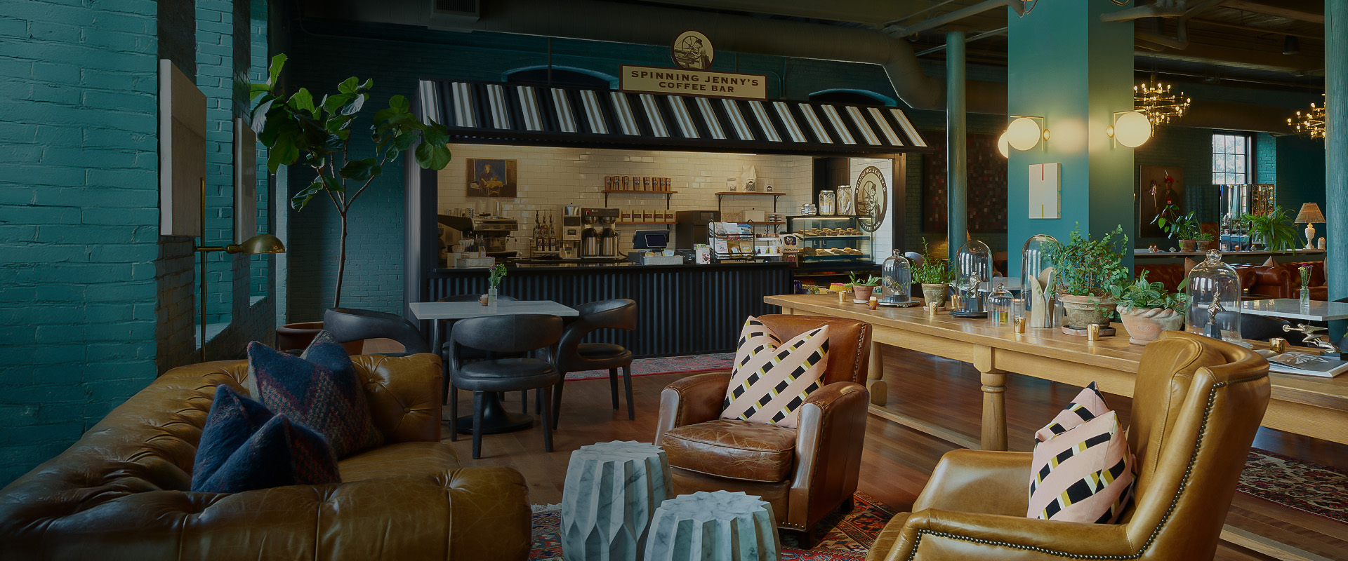 a room with a coffee shop and a coffee shop