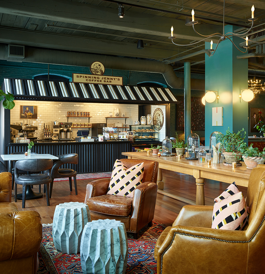 a room with chairs and tables