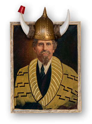 a painting of a man with horns on a black background