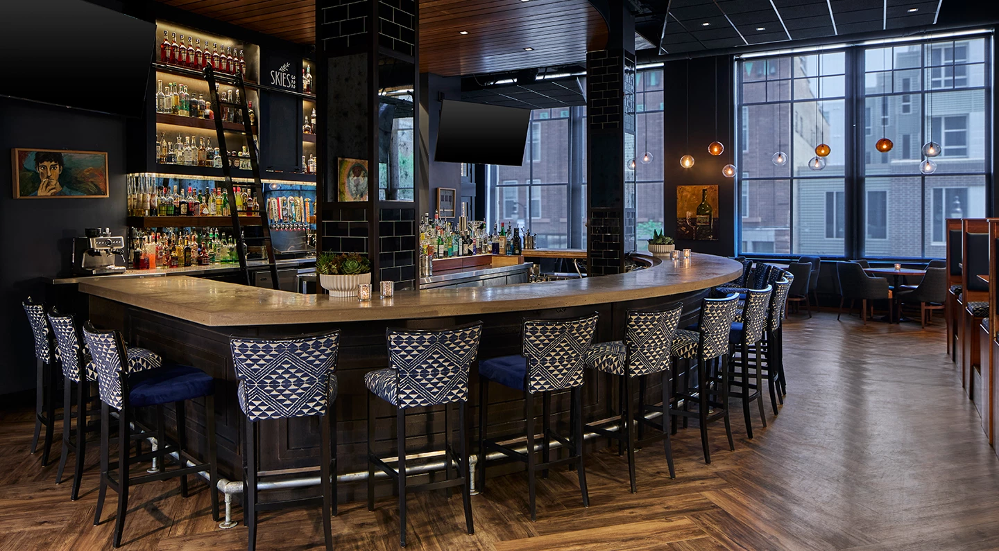a bar with a bar and a television