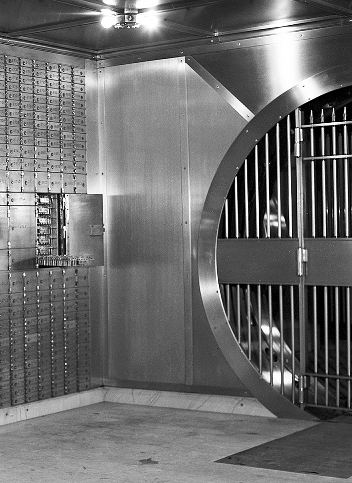 a large metal vault with bars