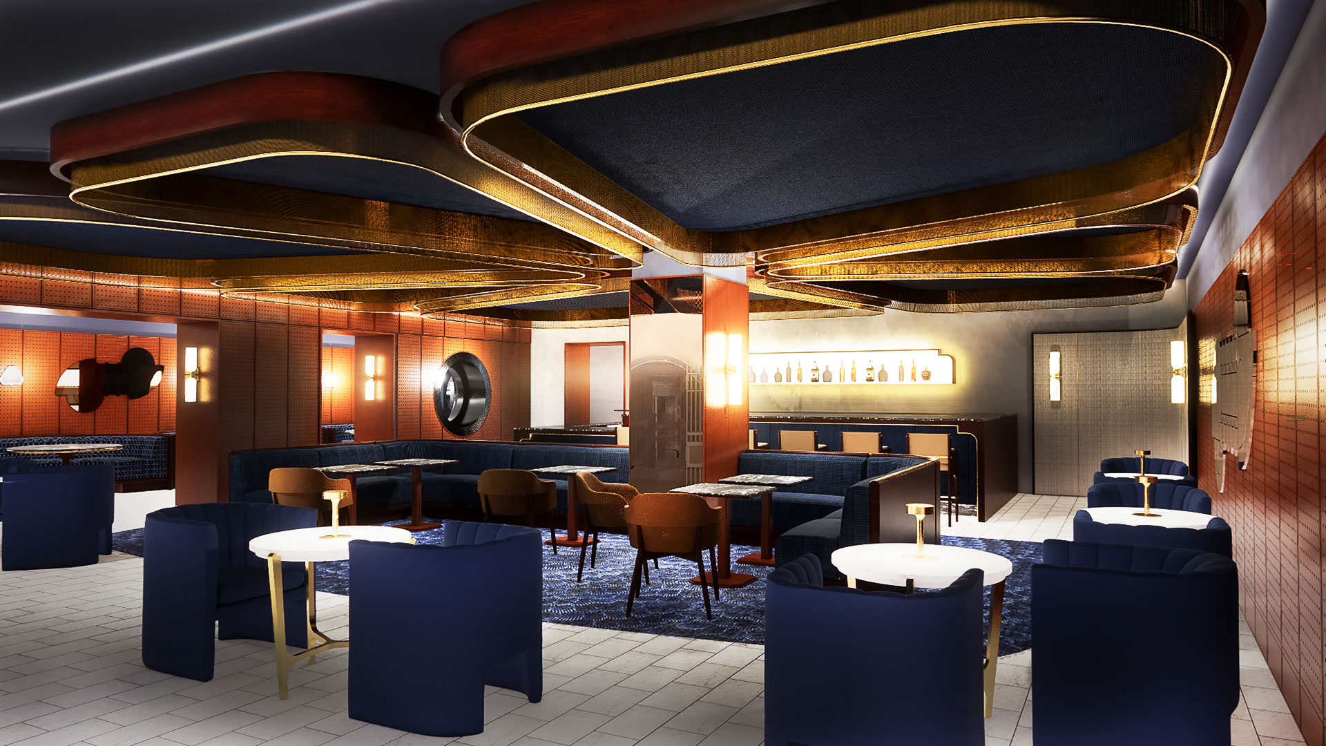 a room with tables and chairs