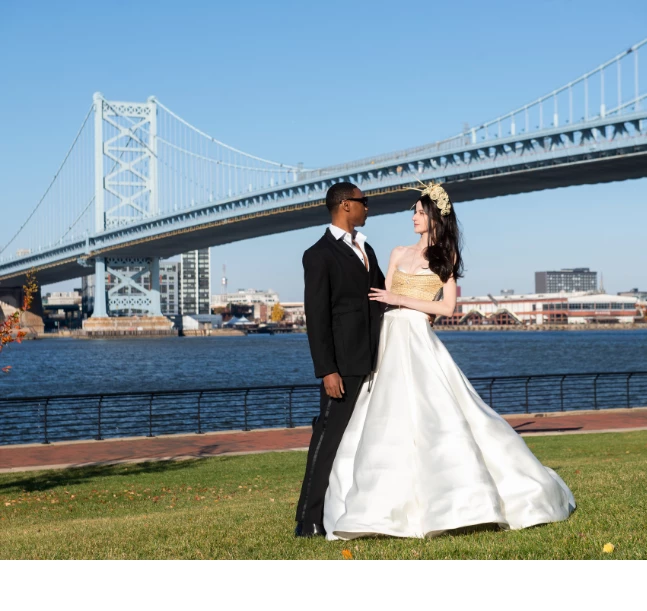 a man and woman in a wedding dress