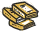 a yellow and black drawing of a stack of paper