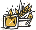 a drawing of a candle and a plant