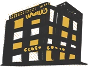 a black and yellow building