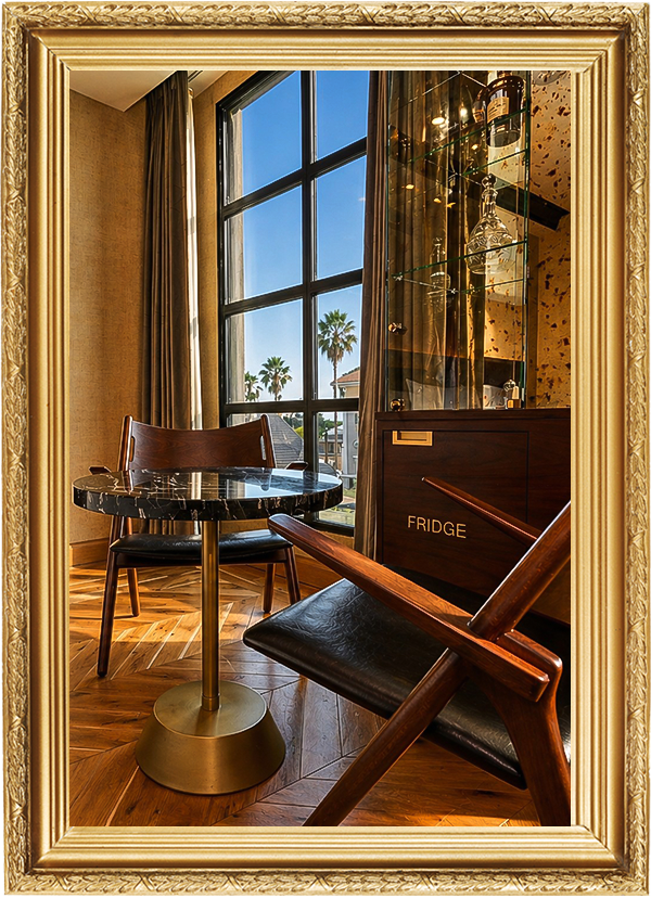 a room with a table and chairs