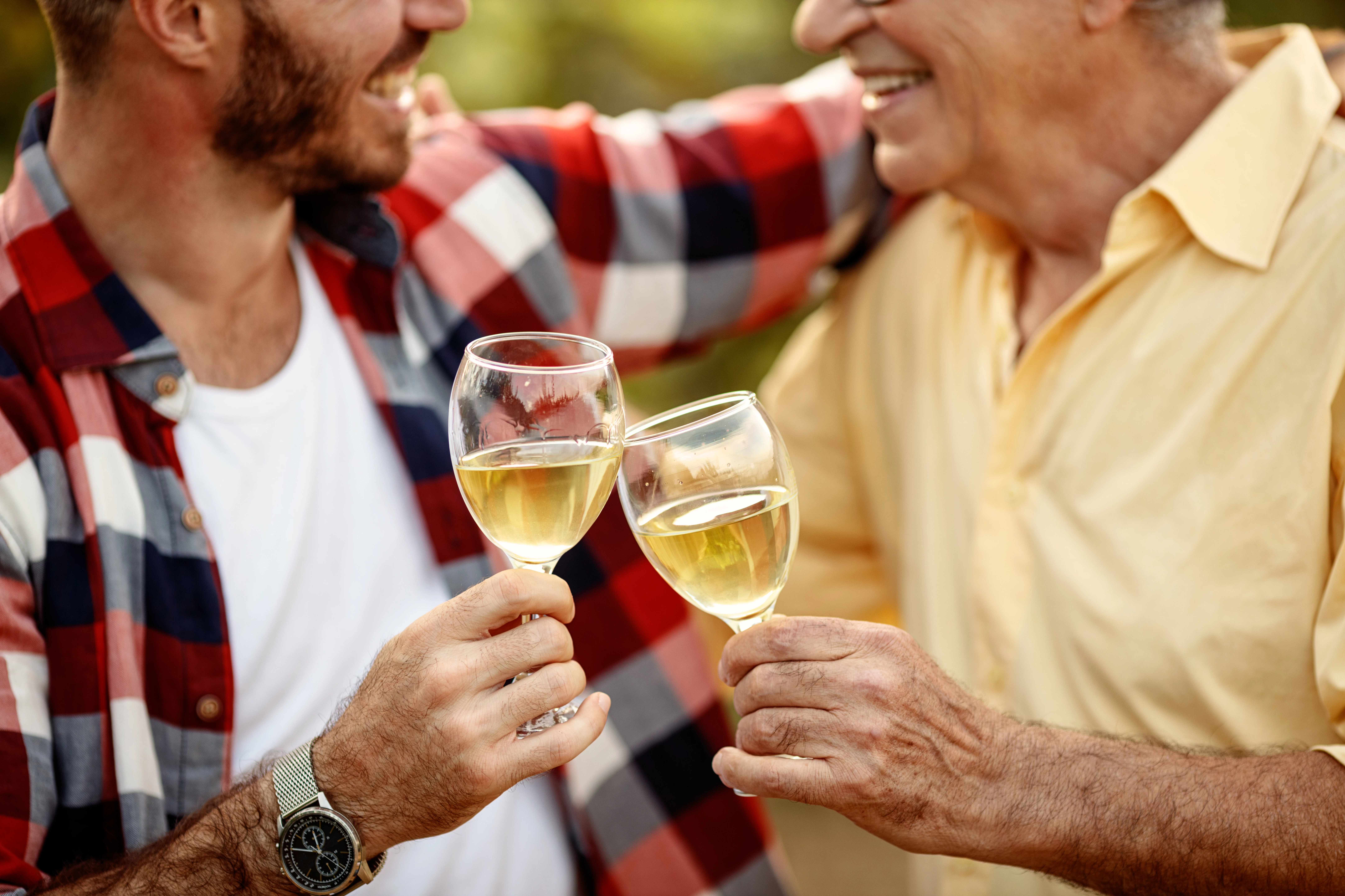 two men holding wine glasses