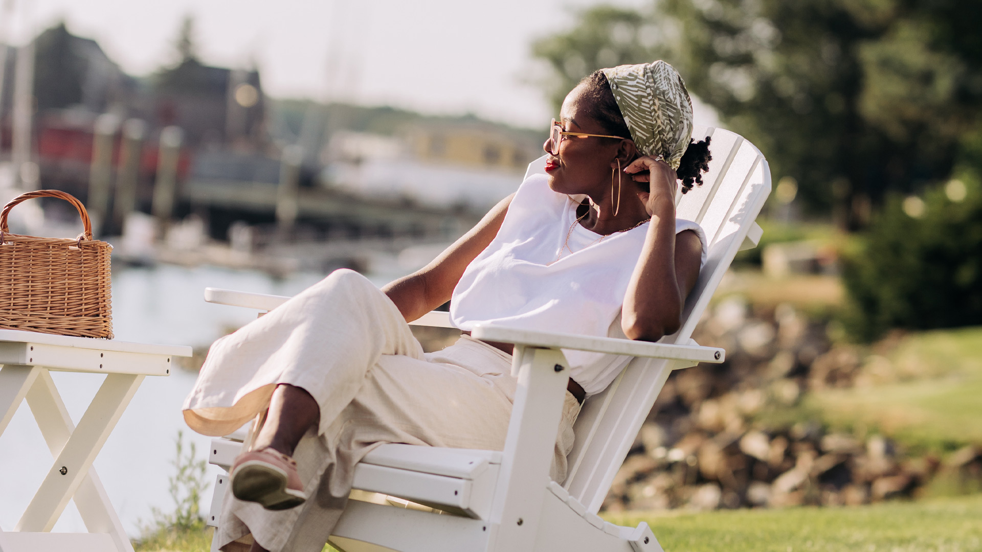 a woman sitting in a chair