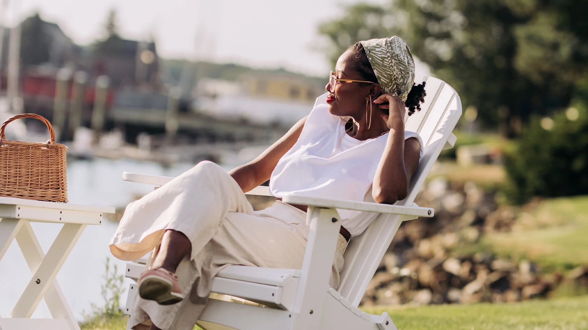 a woman sitting in a chair