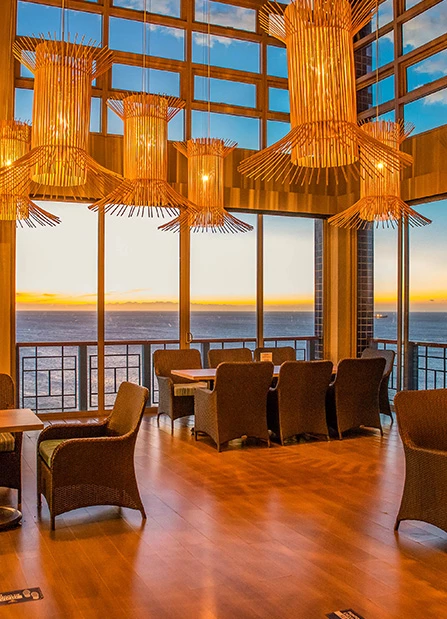 a room with chairs and tables