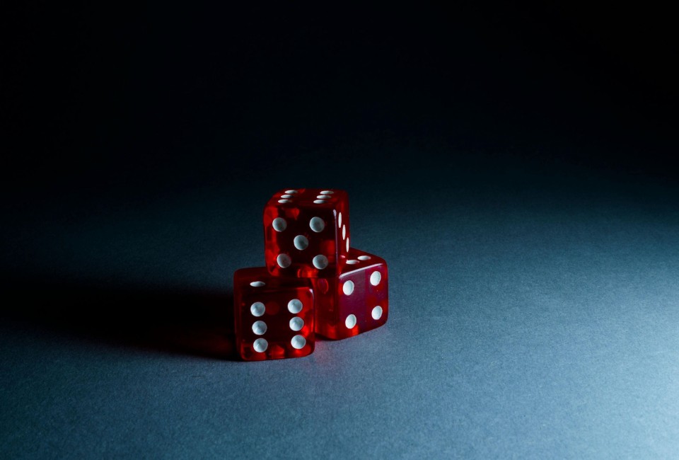a group of red dice with white dots
