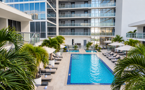 a swimming pool and a building