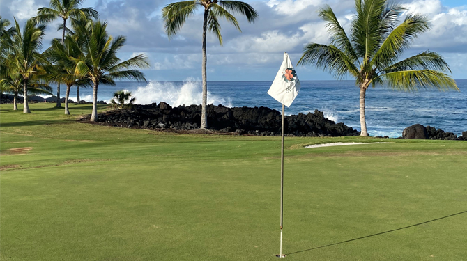 a flag on a golf course