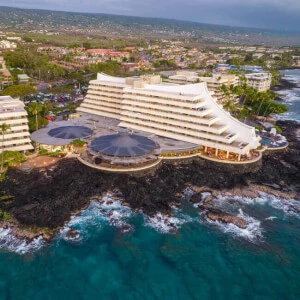 oceanfront view of Royal Kona Resort during sunset 
