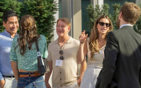 a group of people standing outside